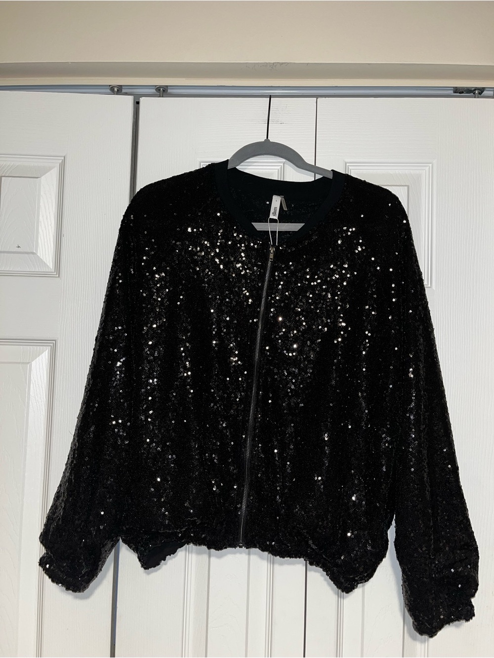 glam Black Sequin Bomber Jacket